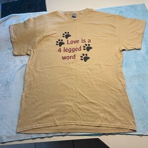Gildan Tan Dog Paw Print T-Shirt “Love is a 4 legged word”